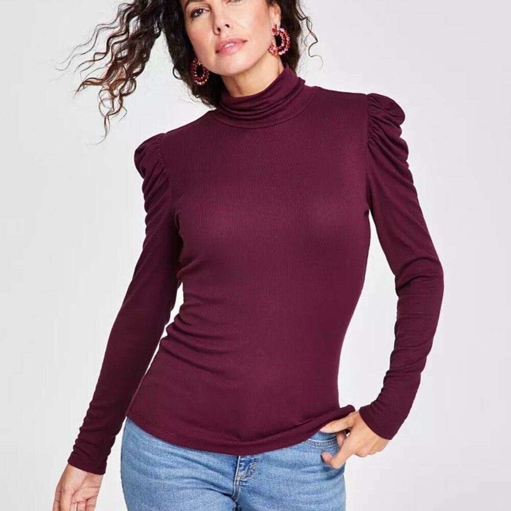 NWTS I.N.C. International Concepts Women's Puff-Sleeve Turtleneck Top XSmall